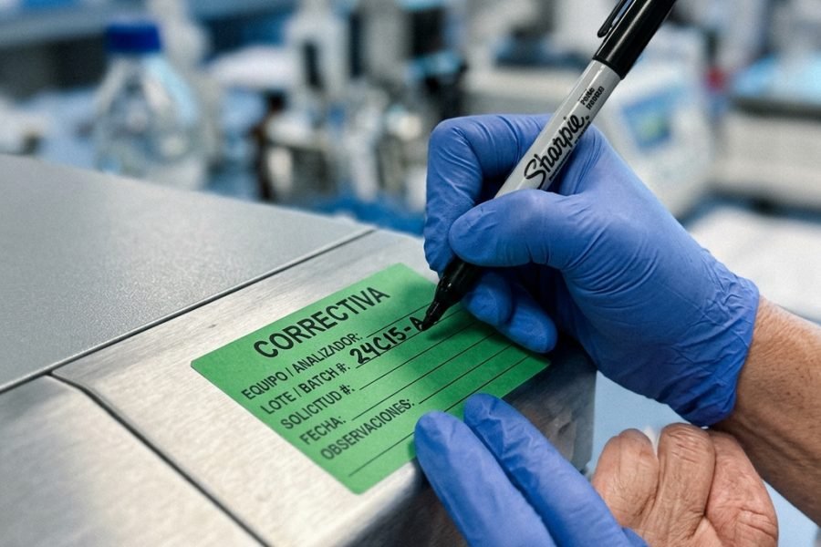 Especialista regulatorio analizando procesos de laboratorio para responder observaciones del ISP en Chile.